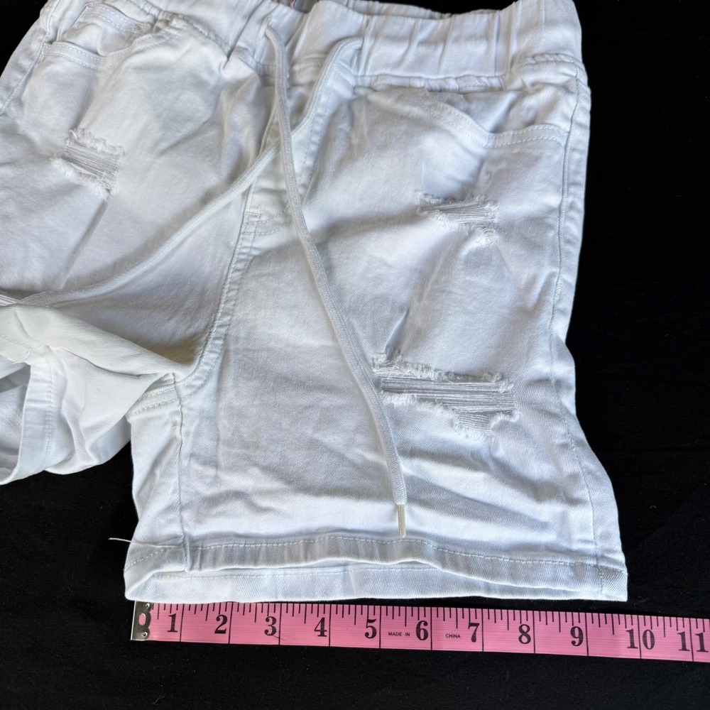 Blue Savvy Womens White Distressed Denim Shorts Elastic Drawstring Waist 7/28 - Picture 2 of 8